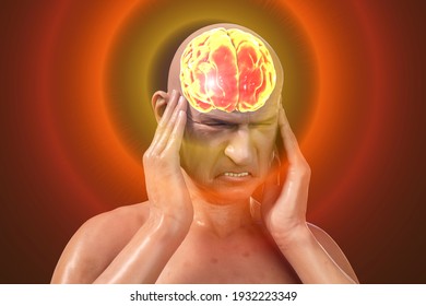 Headache, migraine, stroke, conceptual 3D illustration showing a senior man with pain in head - Powered by Shutterstock