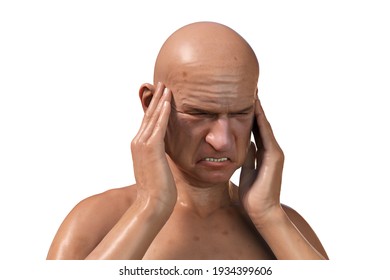 Headache, migraine, stroke, conceptual 3D illustration showing a senior man with pain in head - Powered by Shutterstock