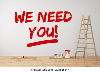 Headhunter on personnel recruitment writing "We need you" on wall (3D Rendering) - Powered by Shutterstock