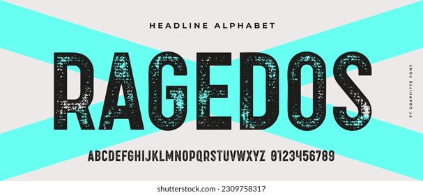Headline alphabet. Bold aged, rough fat uppercase letters with grunge texture. Creative hand-drawn textured alphabet, design, typographic, poster. Grunge scratches alphabet. Illustration