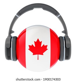 Headphones with Canadian flag, 3D rendering isolated on white background