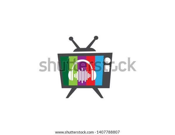 Headphones with music beats, Headset\
Logo design illustration in an old tv shape colors\
icon