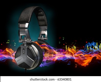 Headphones and sound-waves. The headphones design is my own made for the image. Logo is a fake.