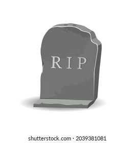 Headstone. Rest In Peace. Halloween. Broken And Old Gray Slab. White Background Isolated. Illustration. Tombstone.