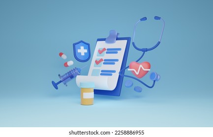 Health care 3D illustration, modern health care concept with a variety of services including medicine, medical treatment, pharmacy and insurance. Patient centered therapy and clinical. 3D Illustration - Powered by Shutterstock