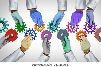 Health Care Workers Support and Hospital Team concept or medical staff unity or clinic teamwork as a medicine metaphor for Doctors or Nurses working together with 3D illustration elements. - Powered by Shutterstock