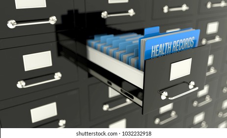 Health Records Folder With Patients Files, Medical Treatment History, Archives. 
3D Illustration
