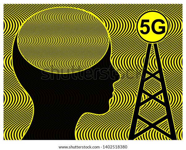 Health risk due to 5G radiation. Woman exposed to radiofrequency radiation from cell tower with negative impact on the brain