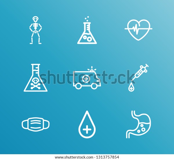 Healthcare icon\
set and mask with lab, heartbeat and poison. Syringe related\
healthcare icon  for web UI logo\
design.
