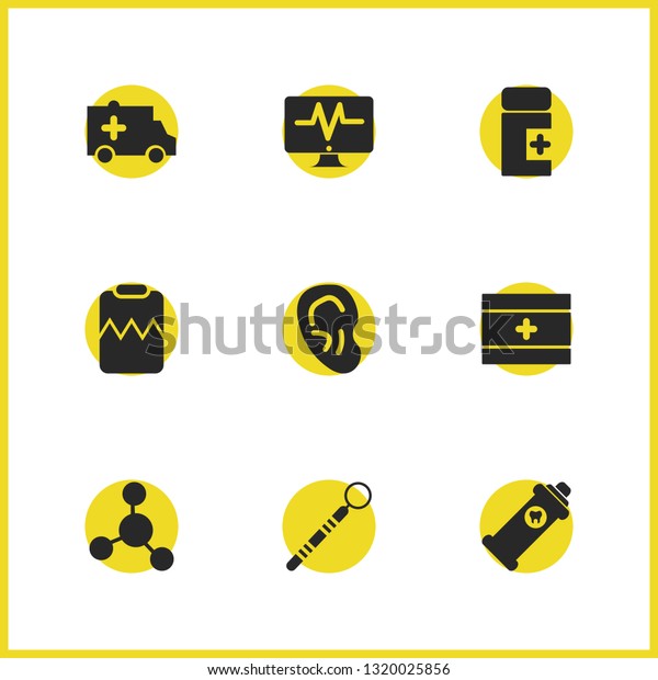 Healthcare icons set\
with heart rhythm, rinse mouth and dentist mirror elements. Set of\
healthcare icons and capsule concept. Editable  elements for logo\
app UI\
design.