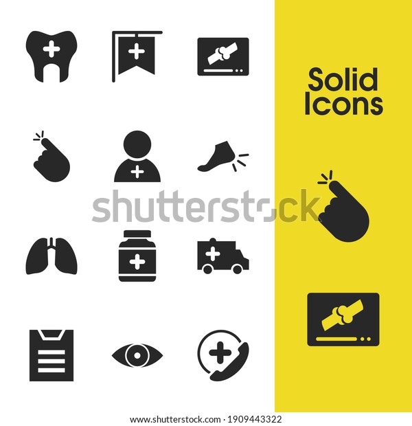Healthcare icons set with medicine,\
aid car and finger cut elements. Set of healthcare icons and\
respiratory concept. Editable elements for logo app UI\
design.