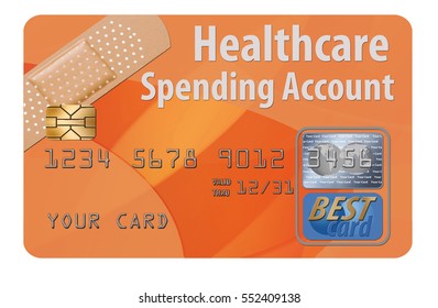 Healthcare Spending Account Credit Card Isolated On Background.