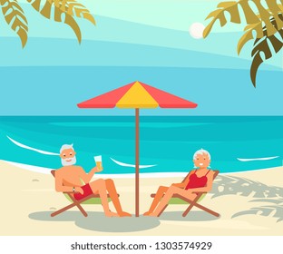 Healthy active lifestyle retiree for grandparents family Elderly people characters on a loungers drinks a beer and relaxes on a sea beach Seniors isolated on white background - Powered by Shutterstock