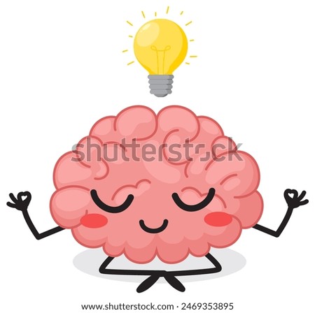 Healthy Cute Brain Cartoon Meditating