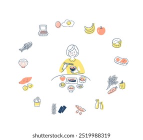 Healthy eating woman and different foods - Powered by Shutterstock