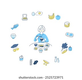 Healthy eating woman and different foods - Powered by Shutterstock