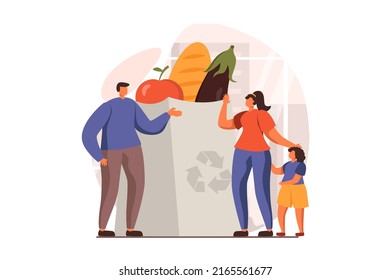 Healthy families web concept in flat design. Happy father, mother and daughter making purchases at supermarket. Parents and child buying food in grocery store. Illustration with people scene - Powered by Shutterstock