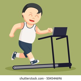 Healthy Fat Man Run On A Tread Mill