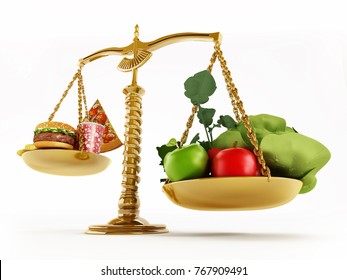 Healthy Food Junk Food Scales Balanced Stock Illustration 767909491 ...