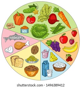 Healthy Food Plate Set Healthy Food Stock Illustration 1496389412 ...