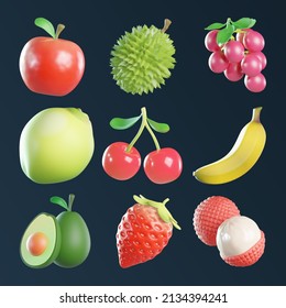 Healthy Fruit Set 3d Rendering