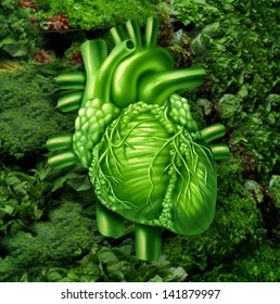 Healthy Heart Diet With Dark Leafy Green Vegetables At A Vegetable Stand As A Health Care And Nutrition Concept For Eating Natural Raw Food Good For The Human Cardiovascular System.