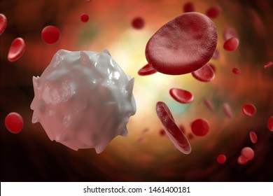 Healthy human red and white bloodcells macro science 3D illustration