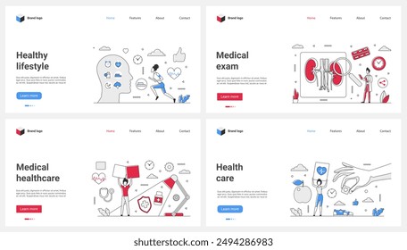 Healthy lifestyle and healthcare, medical examination in hospital set illustration. Cartoon tiny people care body with diet, sport exercises, ride bike with smart mobile app for control health - Powered by Shutterstock