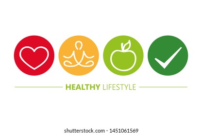 healthy lifestyle icons heart yoga and apple illustration - Powered by Shutterstock