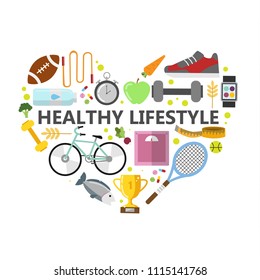 Healthy Lifestyle Illustration Heartshaped Collection Items Stock ...