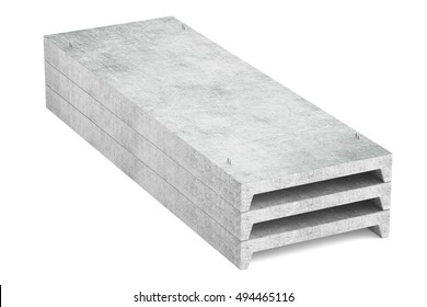 Heap Of Concrete Slabs, 3D Rendering Isolated On White Background