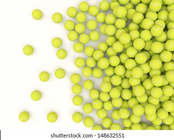 Heap of tennis balls with place for Your text isolated on white background