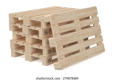 Heap Of Wooden Eur Pallets  Isolated On White Background