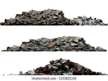 Heaps Of Rubble And Debris Isolated On White 3d Illustration