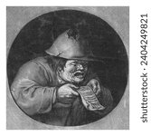 The Hearing: singing farmer, Jacob Gole, 1670 - 1709, vintage engraved.