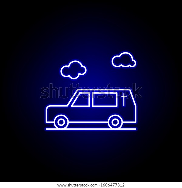 hearse, death, car outline blue neon icon. detailed\
set of death illustrations icons. can be used for web, logo, mobile\
app, UI, UX