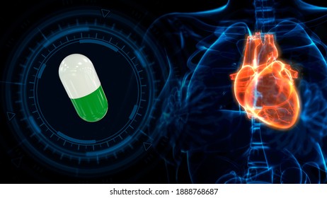 Heart Affected By Pill Capsule, Cg Medical 3d Illustration