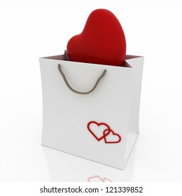 Heart In Bag For Gift On White Background