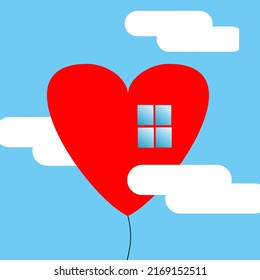 Heart Balloon Home Ship Illustration Design