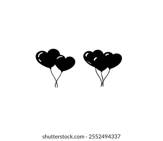 Heart Balloons Icon Love, Romance, and Celebration Symbol in Black Silhouette - Powered by Shutterstock