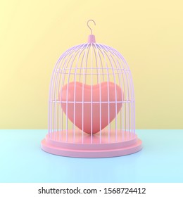 Heart In The Birdcage. 3D Rendering.