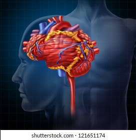 Heart Brain Shaped Human Organ As Intelligence And Research With A Cardiovascular Pumping Blood As A Medical And Mental Health Care Symbol For Active Neurons In The Body On A Black Background.