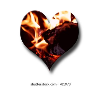 A Heart With Burning Flames Inside - Represents Burning Love, Hot Romance, Etc. (scalloped Edge And Shadow).