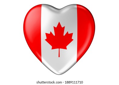 Heart With Canadian Flag, 3D Rendering Isolated On White Background