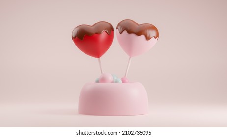 Heart Canny With Chocolate. Valentine Concept Of Love. 3D Illustration.