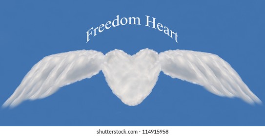 heart cloud shape with wing  on blue sky ,freedom heart.
