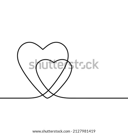 Heart. Continuous line drawing two hearts, Black and white minimalist illustration of love concept