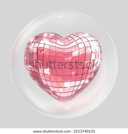 Heart  disco ball bubble effect collage element