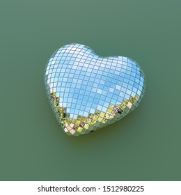Heart disco ball (or mirror ball) ready for a disco party! 3D illustration
