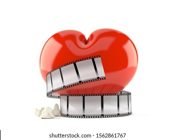 Heart with film strip isolated on white background. 3d illustration